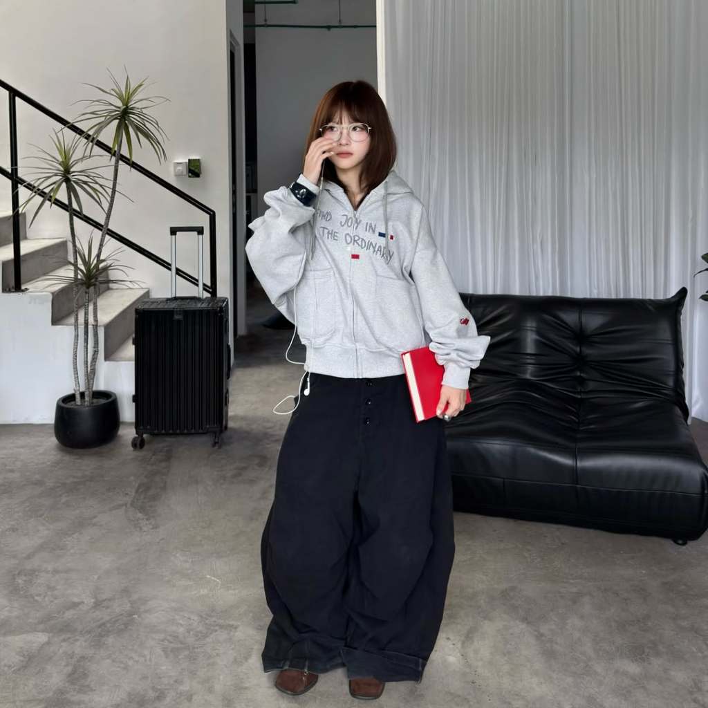 CINDER Áo Hoodie Zip Boxy JOY Cinder Thêu Nổi 3D, Chất Liệu Nỉ Chân Cua Local Brand Chính Hãng