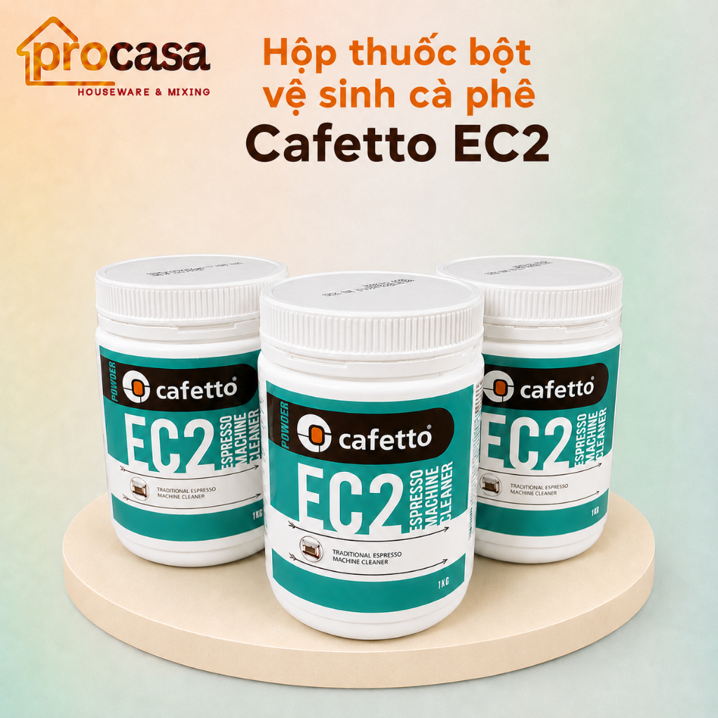 (Date 2028) Hộp bột thuốc vệ sinh máy pha cà phê Cafetto EC2 - 1kg - Sản xuất tại Úc