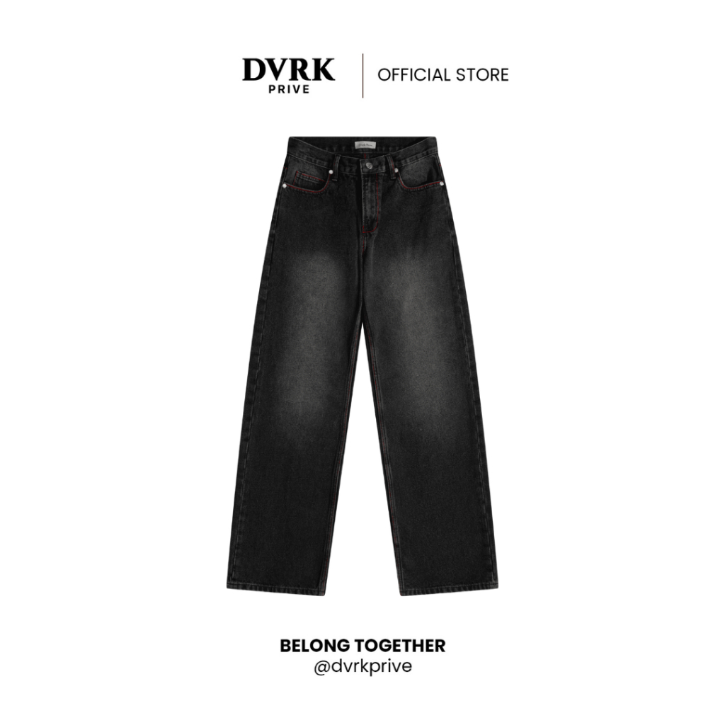 Quần Dài Jean Unisex Form Regular Fit DVRK Privé Vải Denim Cao Cấp Ống Suông Wash Basic Local Brand