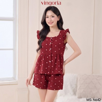 Bộ ngủ mặc nhà chất đũi VINGO/VINGORIA mặc xuân hè N642