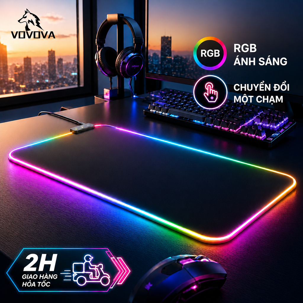 Lót chuột bàn phím cỡ to - Miếng lót chuột LED RGB siêu đẹp - Pad chuột chơi game cỡ lớn chống trượt