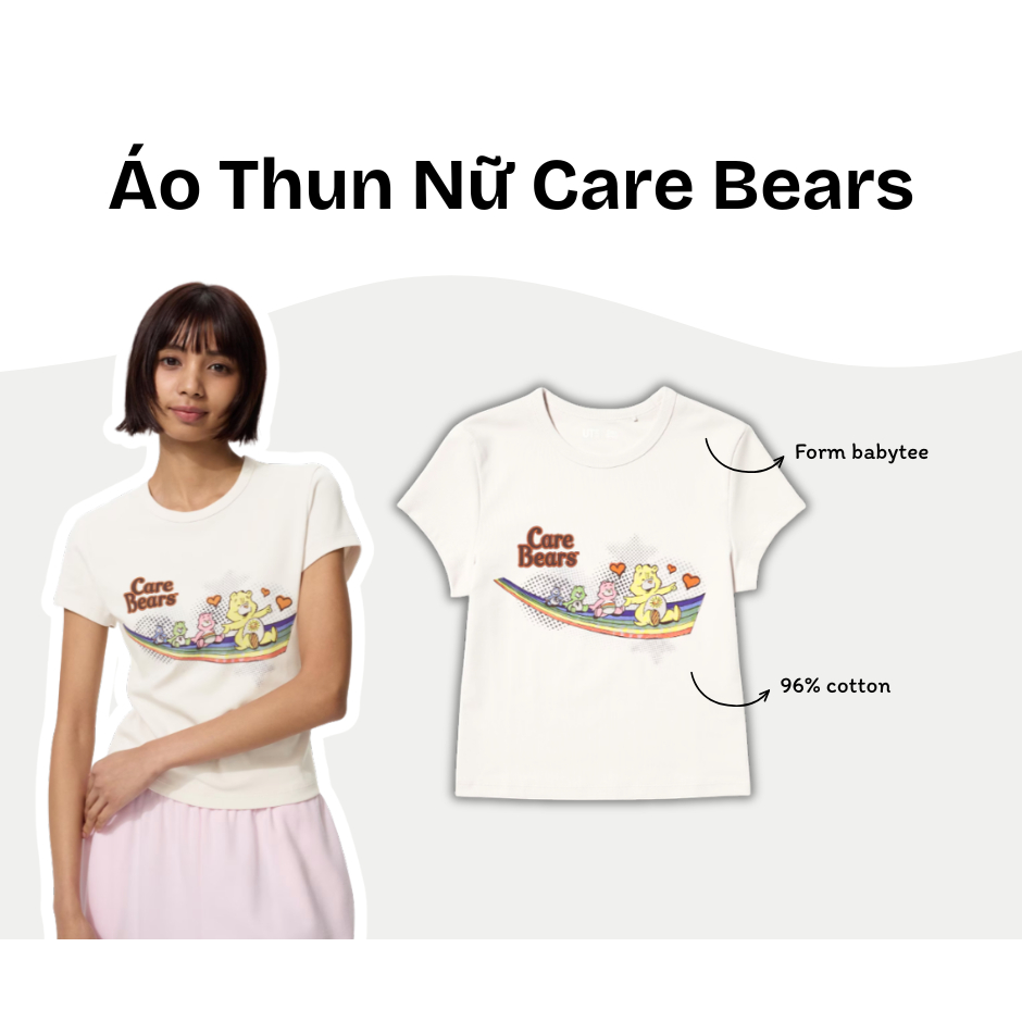 [Pre-order] Áo Thun Nữ Uniqlo Care Bears | Hoạ Tiết Cầu Vồng | UNIQLO Nhật 🇯🇵