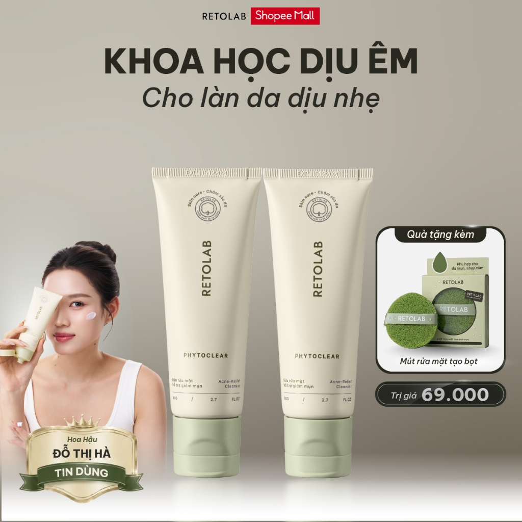 Combo 2 Sữa Rửa Mặt Retolab Phytoclear 80G Hỗ Trợ Giảm Mụn, Làm Sạch Dịu Nhẹ Và Dưỡng Ẩm Da