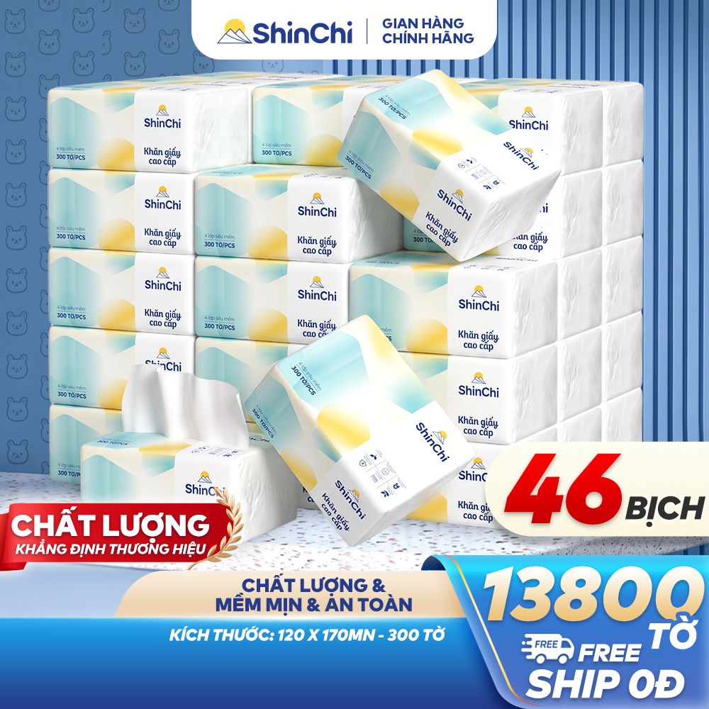 Giấy ăn rút Shin Chi thùng 30 gói/16 gói/46 gói 4 lớp cao cấp, khăn giấy siêu dai mềm mịn tiện lợi