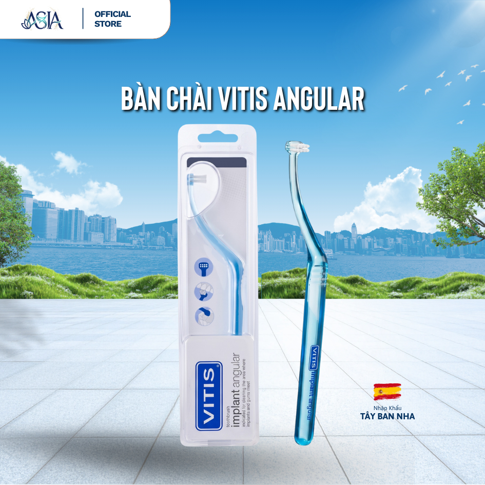 Bàn Chải VITIS Implant Angular - Thiết Kế Cổ Cong, Cho Răng Implant, Cầu Răng Sứ, Niềng Răng