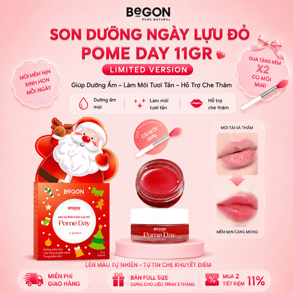 [Ver.Noel] Son Dưỡng Ngày Lựu Đỏ Pome Day 11gr – Dưỡng Ẩm, Che Thâm & Tươi Tắn Môi | BeGON