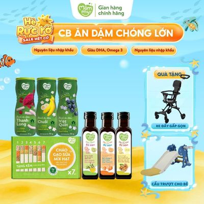 Set Chóng Lớn Mămmy: Cháo gạo sữa Step 1, Dầu Cá hồi, Olive, Óc chó chai 100ml, Bánh hũ Chuối, Bắp, Việt quất