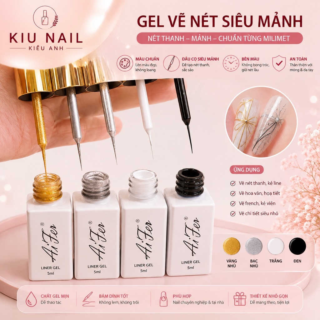 Gel Vẽ Nét AiFen 5ml – Gel Vẽ Nail Siêu Mảnh, Gel Kẻ Line Trang Trí Móng, Vẽ Hoa Văn & French
