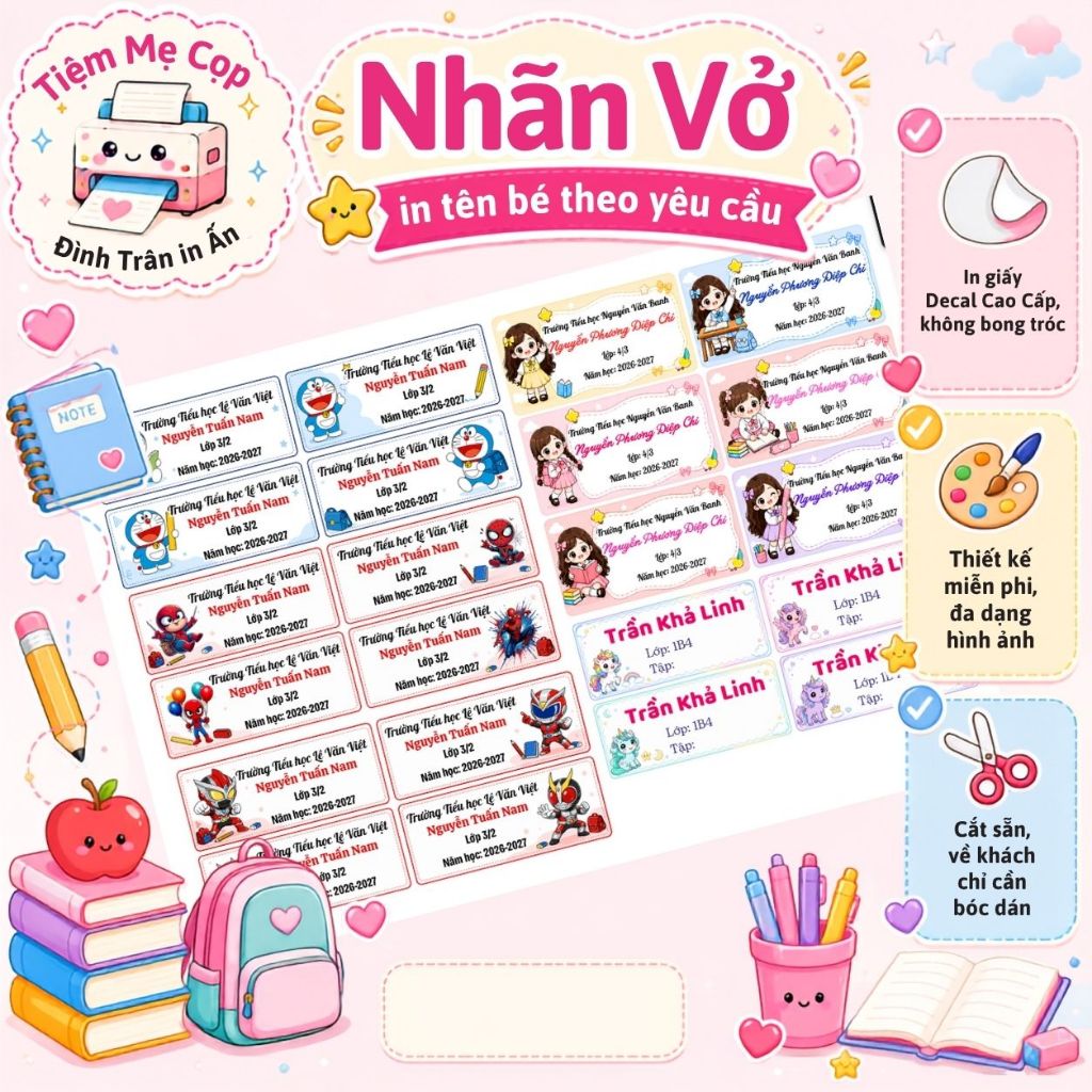 Set 30 nhãn Dán Sách in tên bé