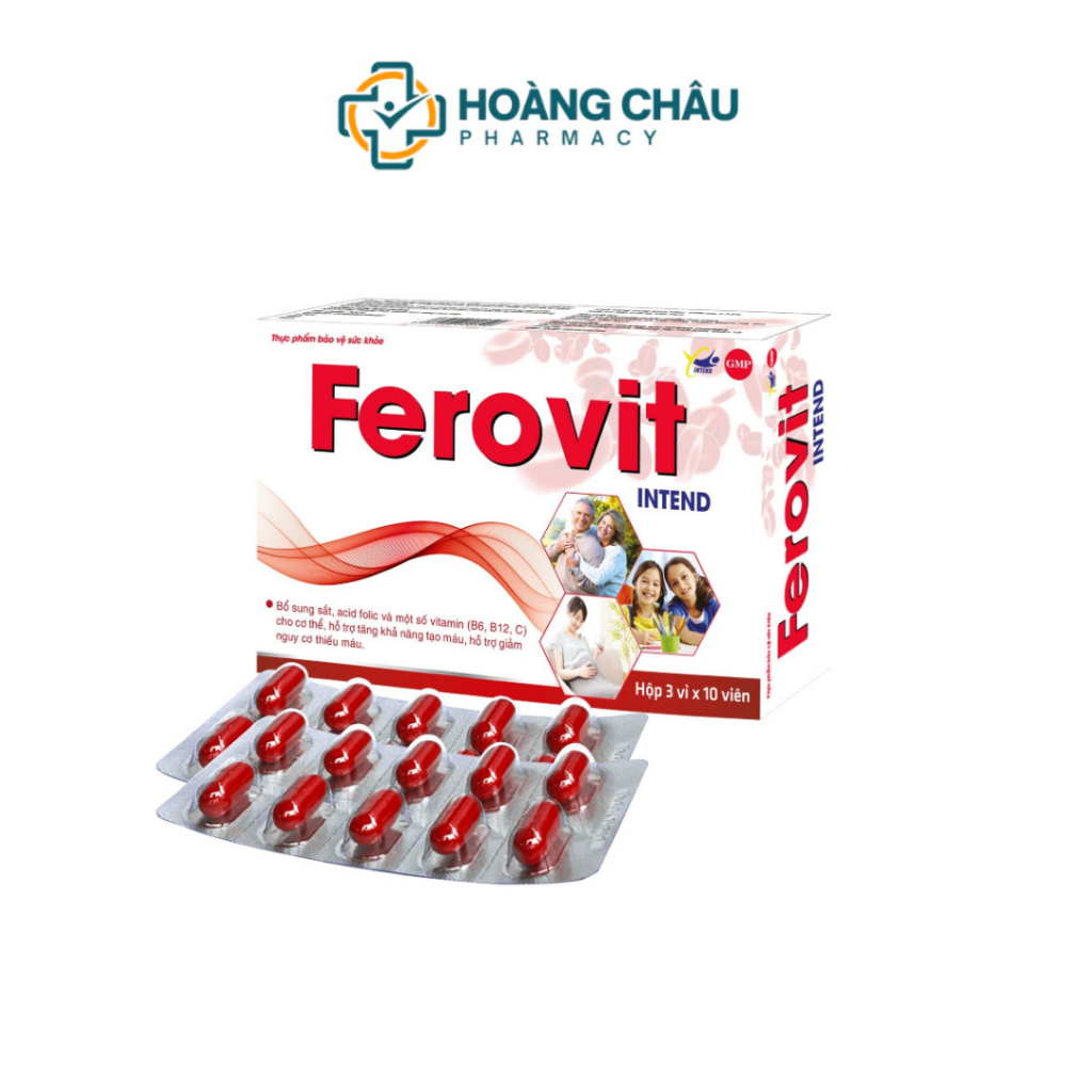Viên Sắt Ferovit Intend Cho Người Thiếu Máu – Bổ Sung Sắt, Acid Folic, Hỗ Trợ Tạo Máu | Hộp 30 Viên
