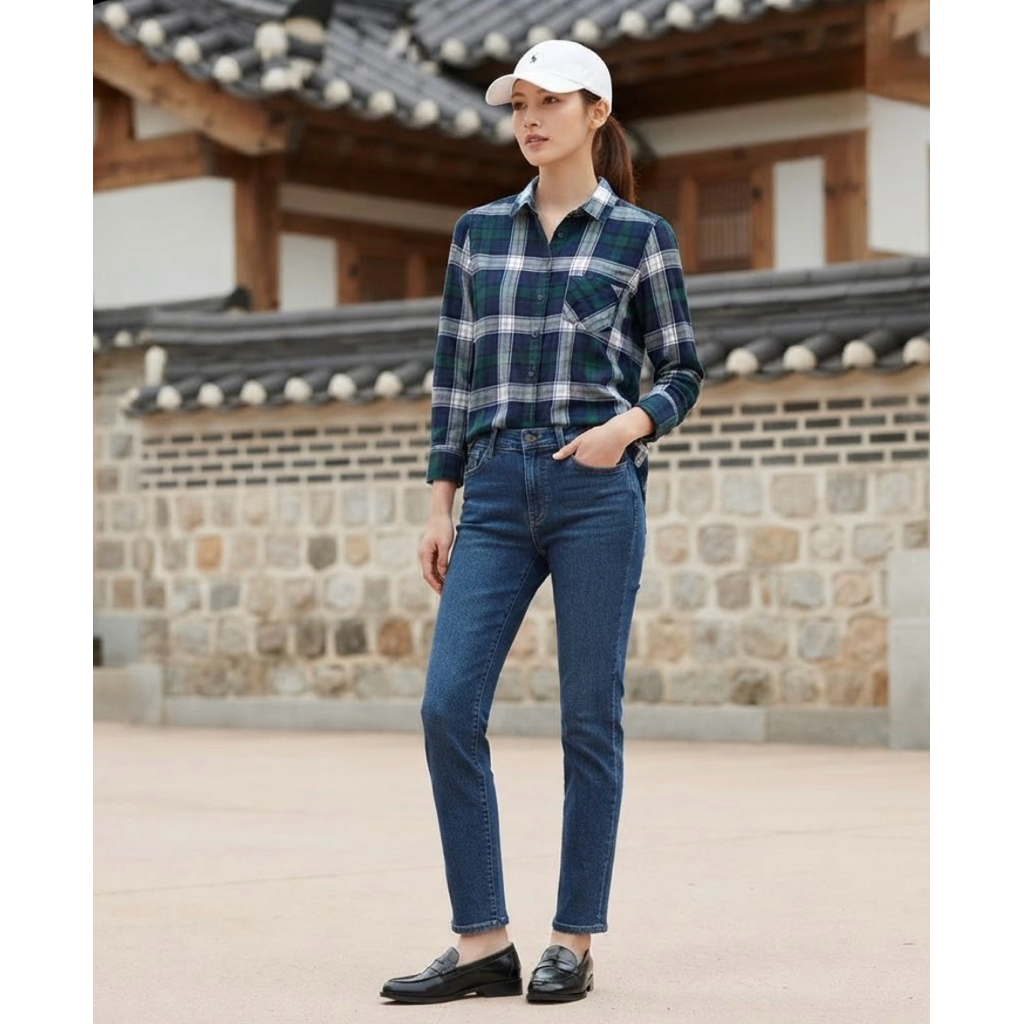 Áo sơ mi nữ dài tay họa tiết caro của Nhật -2 Hand (Size S).Women's long-sleeved checkered shirt fro
