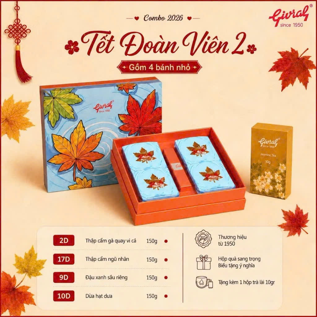 Bánh trung thu Givral Combo TẾT ĐOÀN VIÊN 2 gồm 4 bánh * 150gr ( 2D - 17D - 9D - 10D )