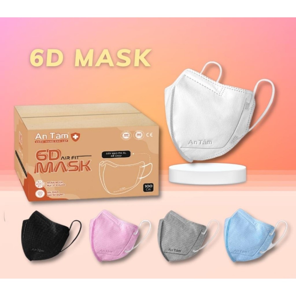 [50 Cái 6D] Combo 5 Túi Khẩu Trang Y Tế Kháng Khuẩn 6D An Tâm - 5 Túi/50 Cái