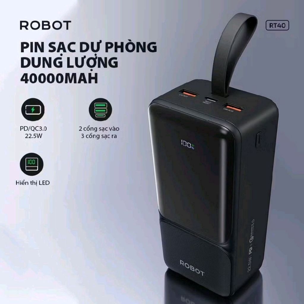 Pin dự phòng Nhanh Năng lượng khủng  Robot 40000mAh; 22.5W