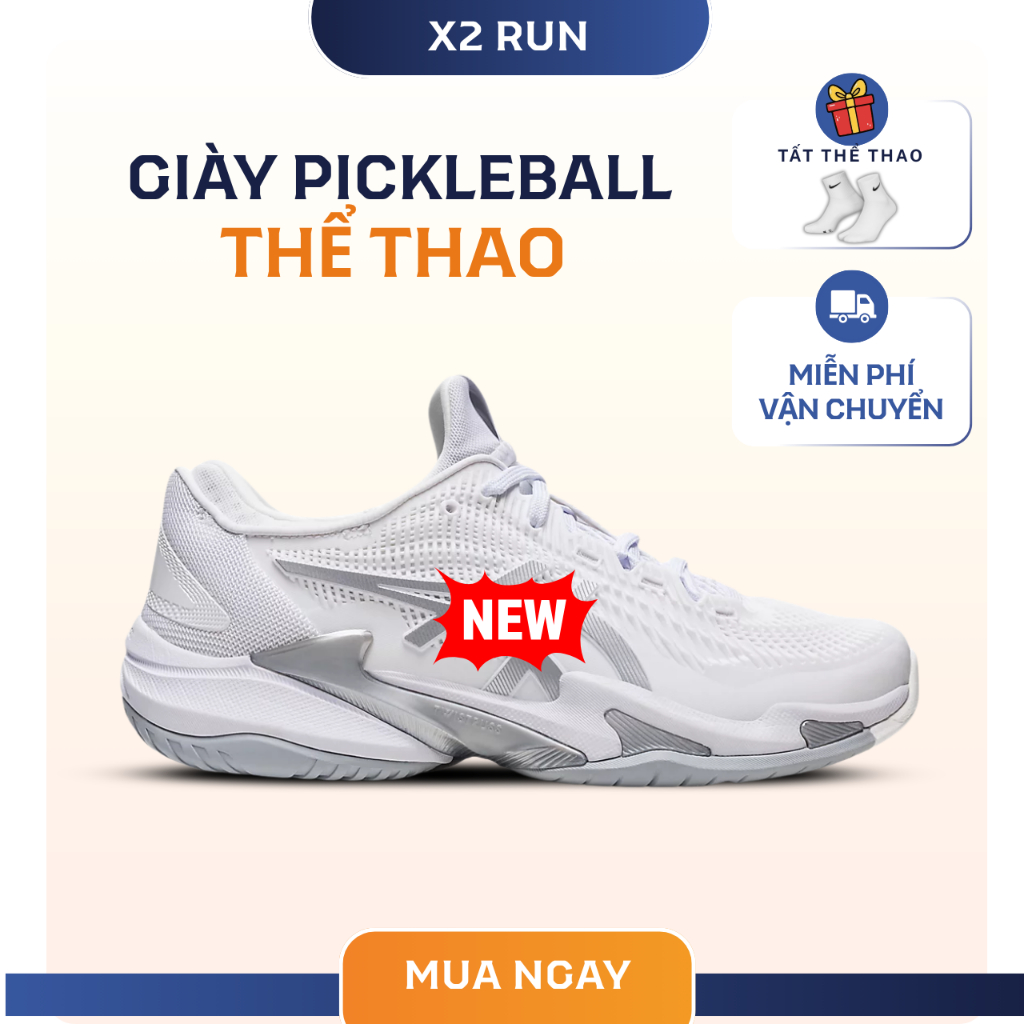 Giày Thể Thao Pickleball Tennis Đế Trợ Lực ,Êm ,Ma Sát Tốt FF3 Novak Trắng Xám