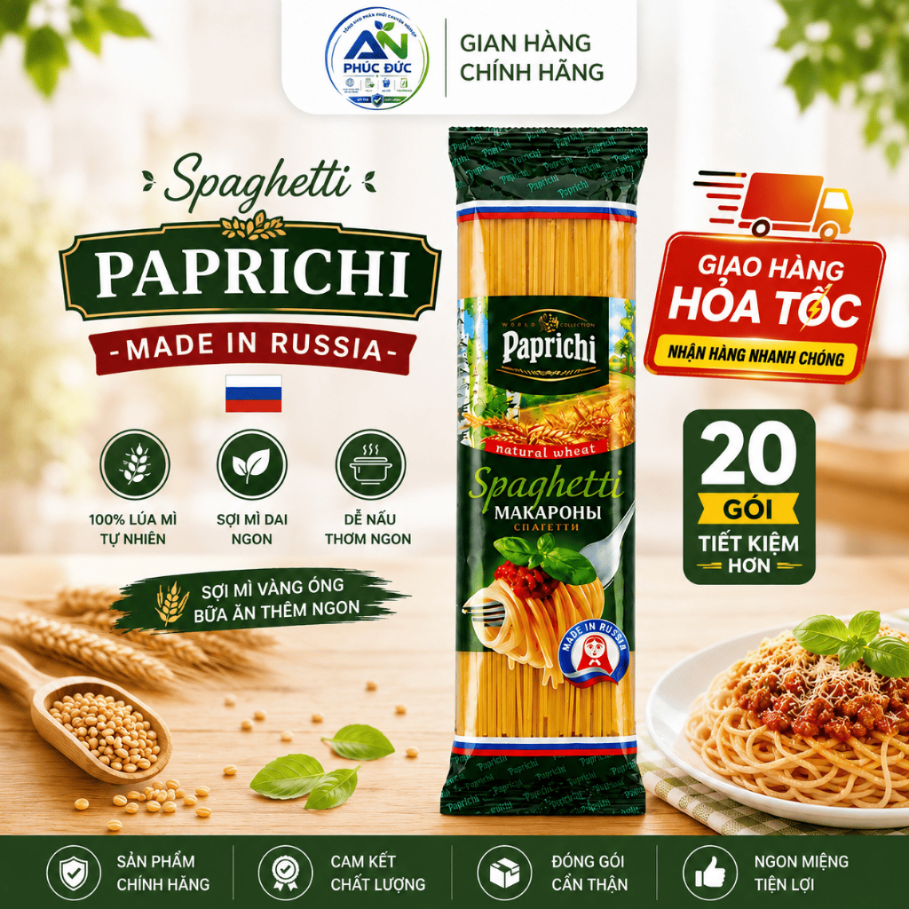 [ SỈ 20 GÓI HCM] MÌ Ý SỢI TRÒN PAPRICHI 500G - Mì Spaghetti, Mì Ý,Sợi Dai Ngon Chuẩn Âu, Dễ Nấu