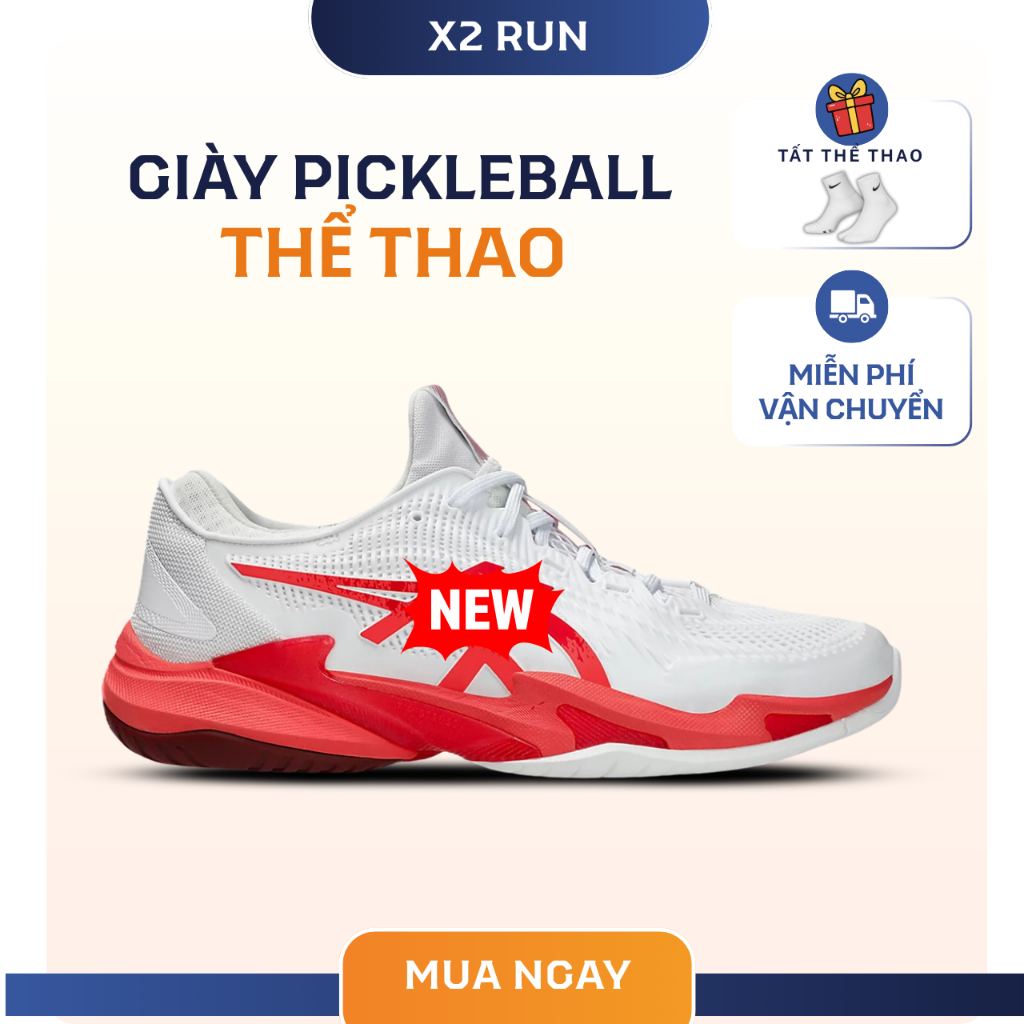 Giày Thể Thao Pickleball Tennis Đế Trợ Lực ,Êm ,Ma Sát Tốt FF3 Novak Trắng Đế Đỏ