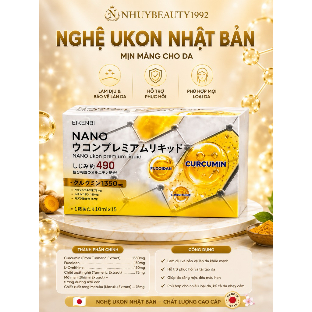 Nước uống tinh chất nghệ Eikenbi Nano Ukon Premium Liquid 15 ống x 10ml