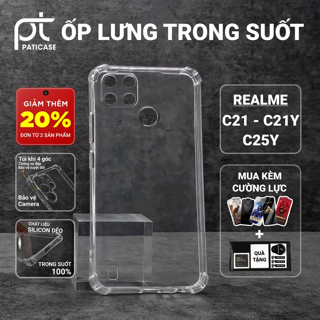 Ốp lưng Realme C21Y, C25Y, C21 Paticase trơn trong suốt | Ốp điện thoại Realme dẻo bảo vệ camera đt 