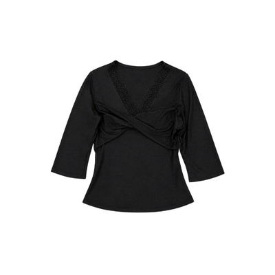 TUBYCATU Áo Thun Nữ Tay Dài Cổ V Phối Ren Gemma Wrap Top Sang Trọng Thanh Lịch
