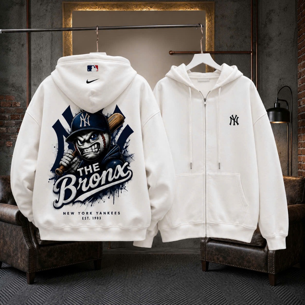Áo Khoác In Chữ NEW YORK The Brox Nỉ Dày 2 Da Hoodie Zip  Form Boxy  Fom Rộng, Áo Hoodie Nỉ Bông