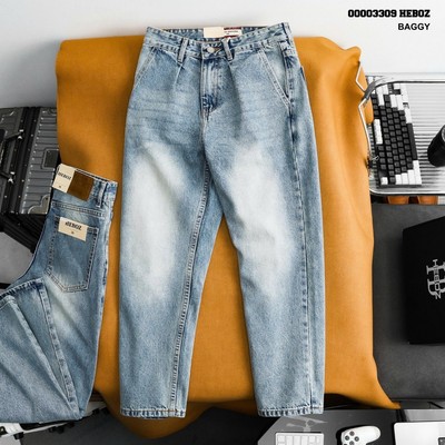 Quần jean nam HEBOZ baggy D46 màu xanh sáng chất denim cotton wash bền chắc - 00003309