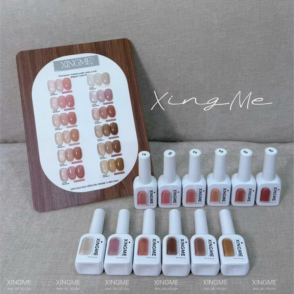 Set sơn thạch đục 12 màu hồng nâu XINGME kèm bảng màu