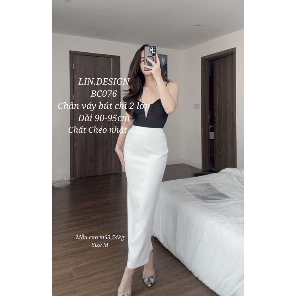 BC076-CHÂN VÁY BÚT CHÌ dài 90-95cm 2 lớp có sẻ sau chất Chéo Nhật cao cấp ôm body ít co giãn LIN.DES