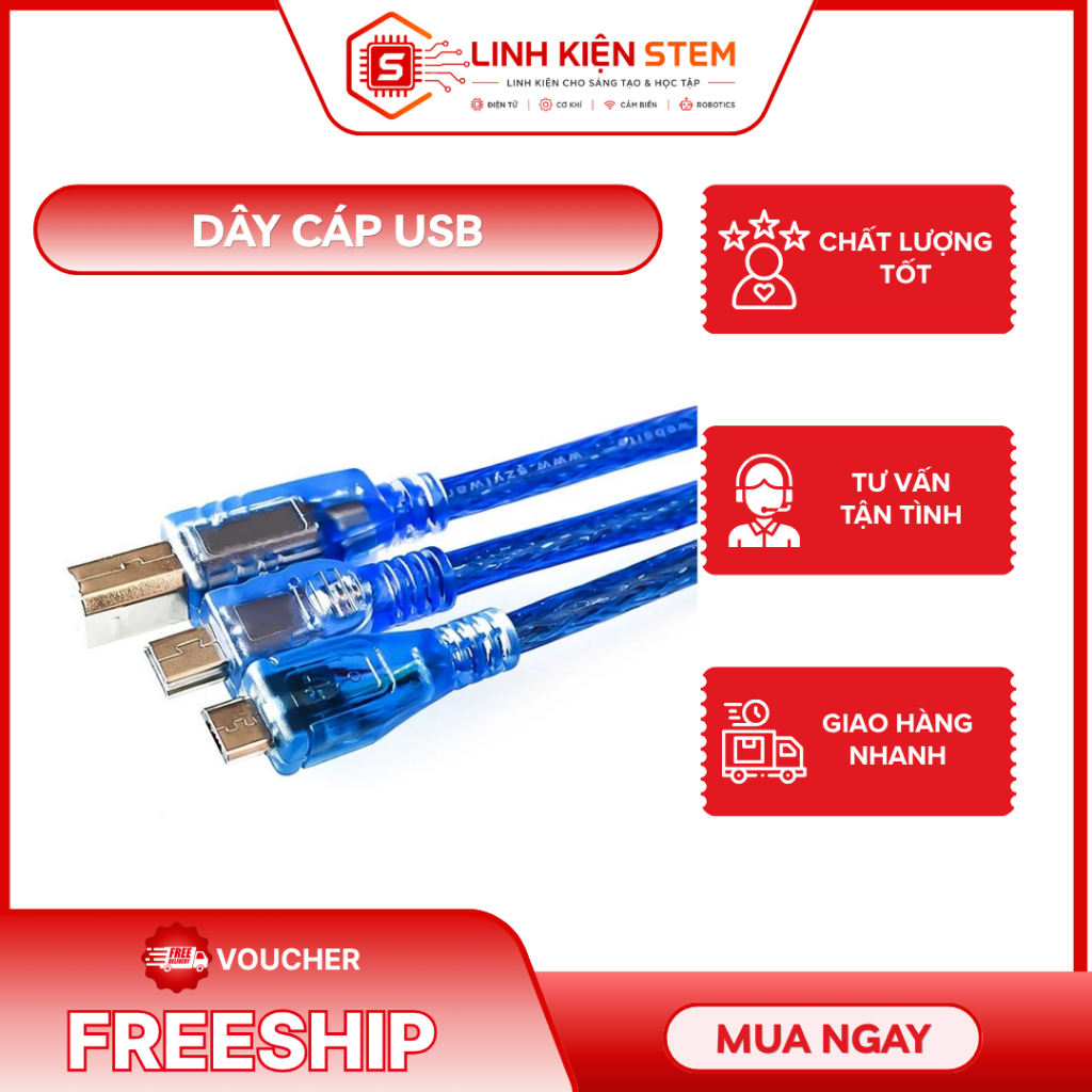 Cáp USB Truyền Dữ Liệu Arduino Uno R3 Mega2560 Nano, Máy In, Sạc Điện Thoại | Dây Mini USB Micro USB