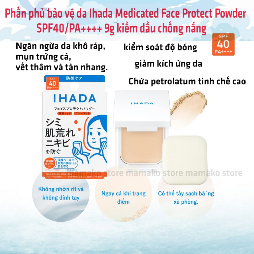 Phấn phủ dạng nén dưỡng da Ihada Medicated Face Protect Powder 9g Nhật bản