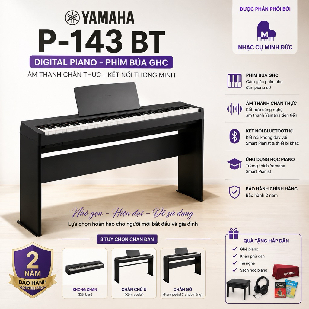 Piano Yamaha P143-BT Bluetooth - Đàn piano điện chính hãng mới đập hộp - Âm hay bán chạy tầm 14tr