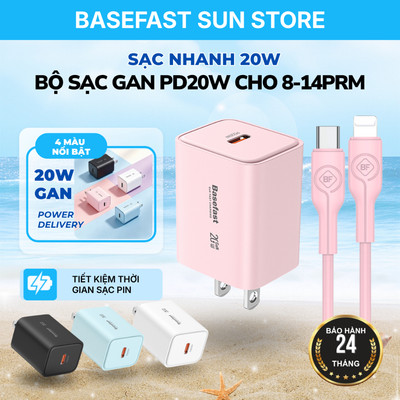Bộ sạc nhanh 20W Basefast, Sạc dùng cho 8- 14PRM Công nghệ GaN an toàn cho thiết bị