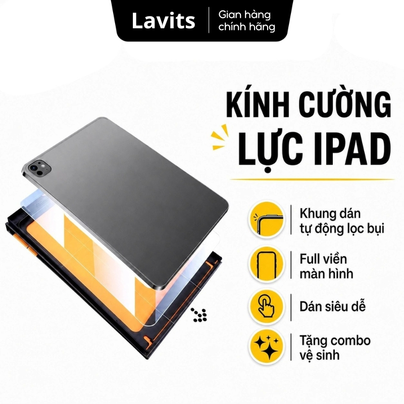 Kính Cường Lực iPad Có Khung Dán Tự Động Lọc Bụi Dành Cho Gen 4/5/7/8/9/10/AIR4/AIR5/PRO