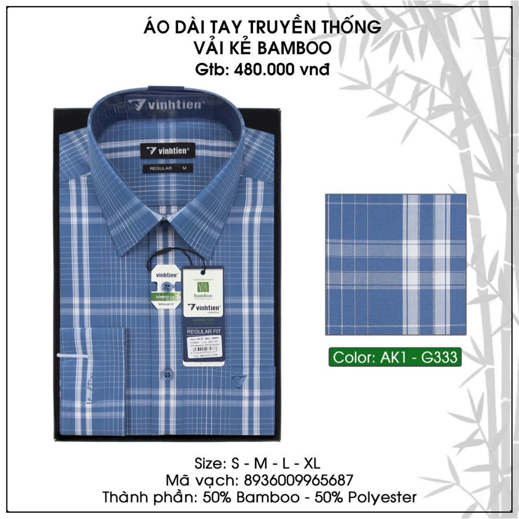 Áo Sơ Mi Dài Tay Bamboo Dáng Regular- Vạt Ngang Vĩnh Tiến 480 G333