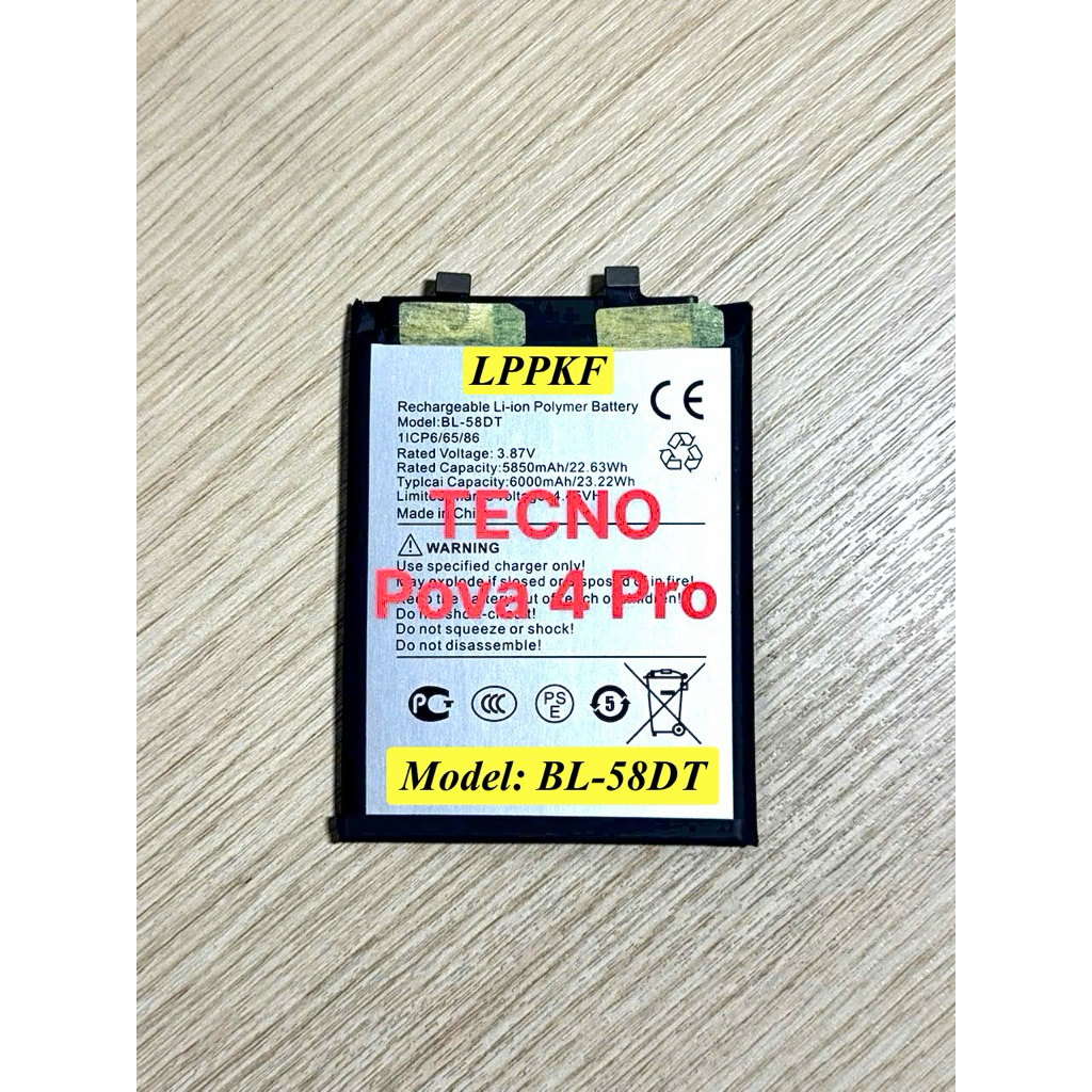BL58DT - Pin Điện Thoại Tecno Pova 4 Pro. Model: BL-58DT. Pin New Loại Tốt, Ít Lỗi. BH 1 Năm.