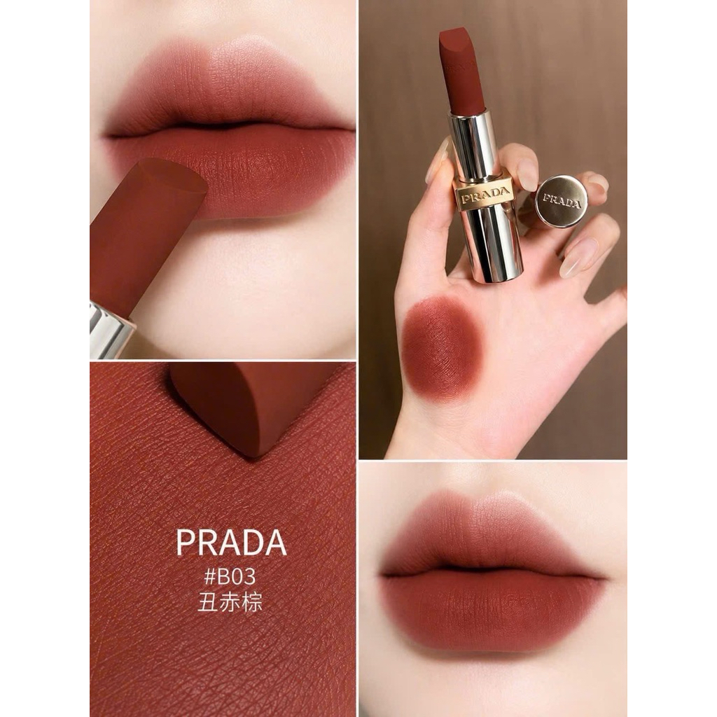 [CHÍNH HÃNG 100%] SON LÌ PRADA MATTE #B03 ĐỎ NÂU ĐẤT (BEST SELLER)