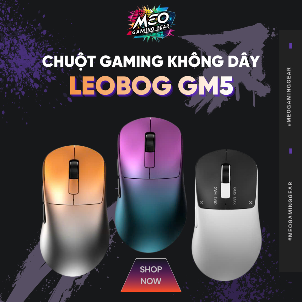 Chuột Gaming Không Dây LEOBOG GM5 - 3 MODE - DUAL 8K - THIẾT KẾ CÔNG THÁI HỌC