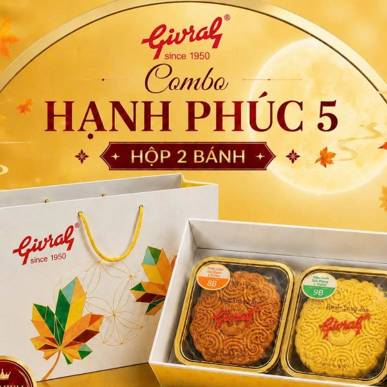GIVRAL-Bánh Trung Thu Givral Hạnh Phúc 5 – Hộp 2 Bánh 200gr (8B-9B)