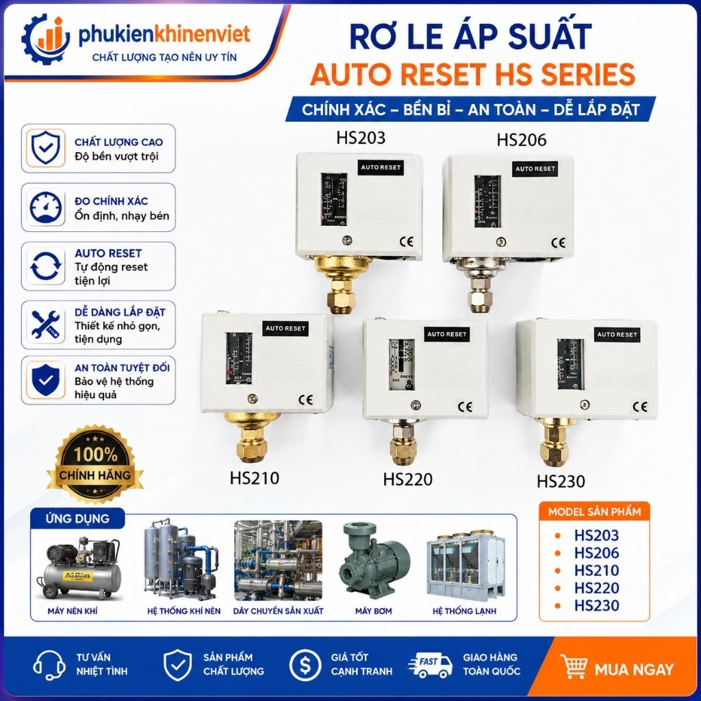 Rơ Le Áp Suất HS Series Auto Reset HS203 HS206 HS210 HS220 HS230 Khí Nén