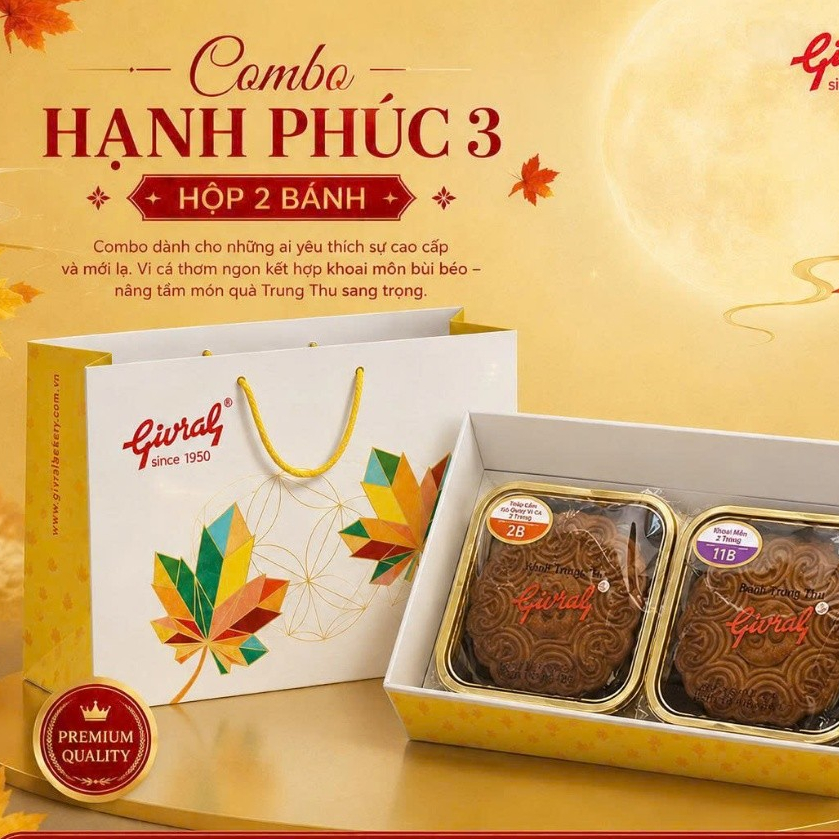 GIVRAL-Bánh Trung Thu Givral Hạnh Phúc 3 –Hộp 2 Bánh 200gr (2B-11B)