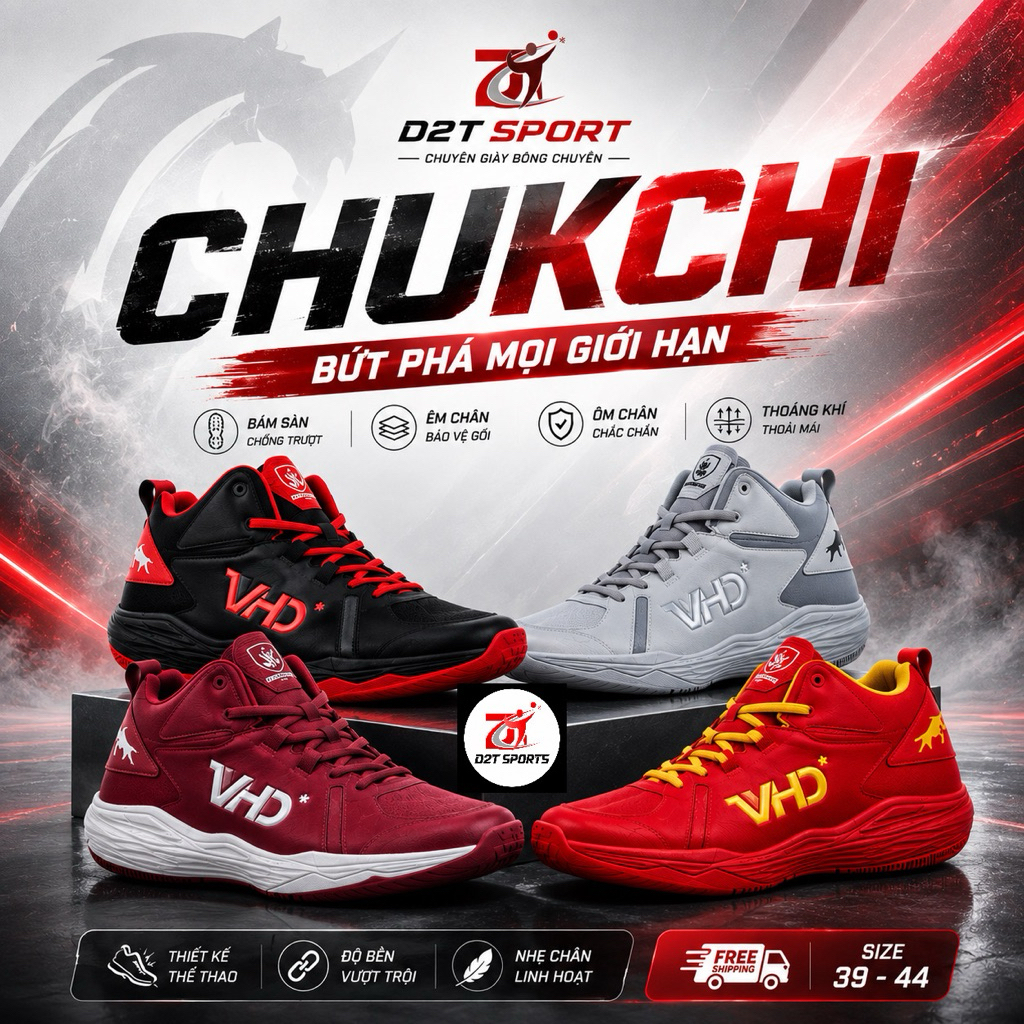 Giày Thể Thao CHUKCHI VHD Chuyên Cày Sân Bê Tông -Dành Cho Bóng Chuyền , Cầu Lông , Pickaball.. ( tặ