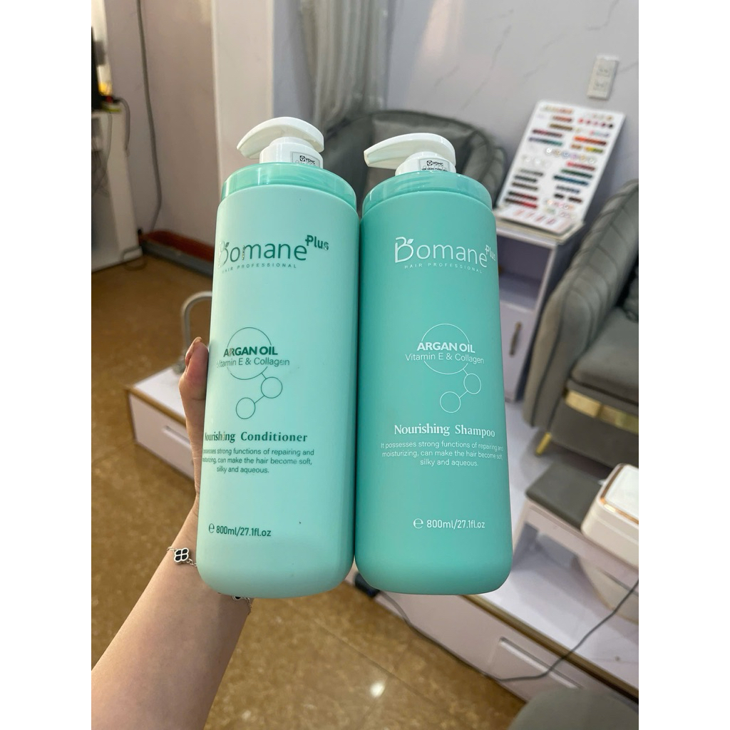 Bộ Dầu Gội Xả Bomane Plus Argan Oil Vitamin E & Collagen 800ml Mô