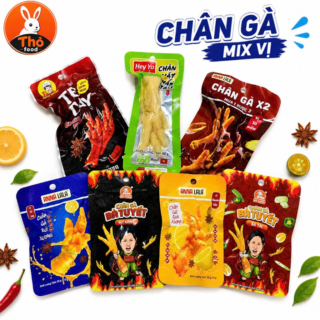 Combo 20 chân gà mix vị ngẫu nhiên, chân gà bà tuyết ,chân gà anna,chân gà đôi ,chân gà rút xương,ch