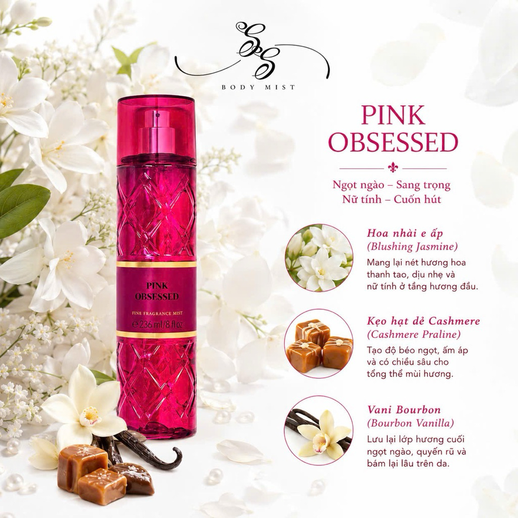 [Link chiết] Xịt thơm body PINK OBSESSED- Bộ sưu tập MUSK