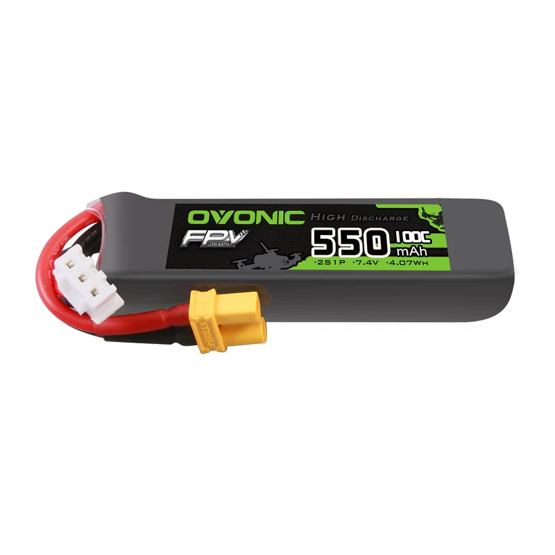 Pin OVONIC 2S 550mAh 100C 7.4V XT30 LiPo Cho Drone FPV Tinywhoop Cinewhoop 2–3 Inch