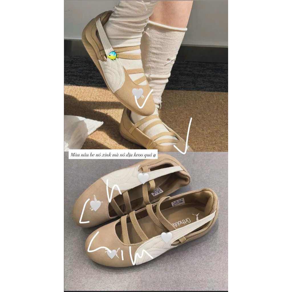 [HÀNG SC_FULLBOX] Giày thể thao Sneaker Ballet màu be ballet màu kem, Giày ballet búp bê cho nữ màu 