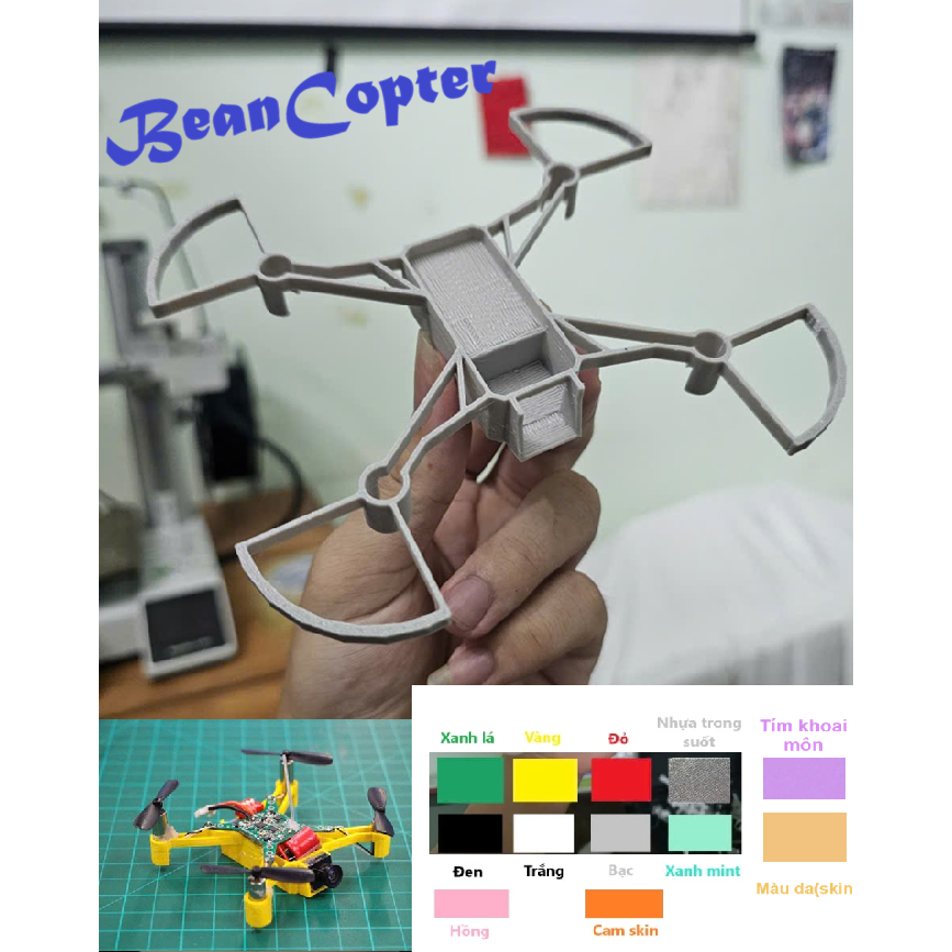 Khung Micro Drone BeanCopter mini bền bỉ phù hợp chế mini racing drone hỗ trợ motor 6 - 7mm