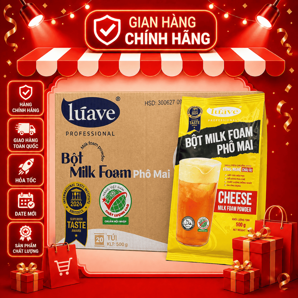 Bột Milk Foam Phô Mai Luave Nguyên Thùng 20 Gói x 500g | Bột Milk Foam Pha Chế Trà Sữa, Đồ Uống