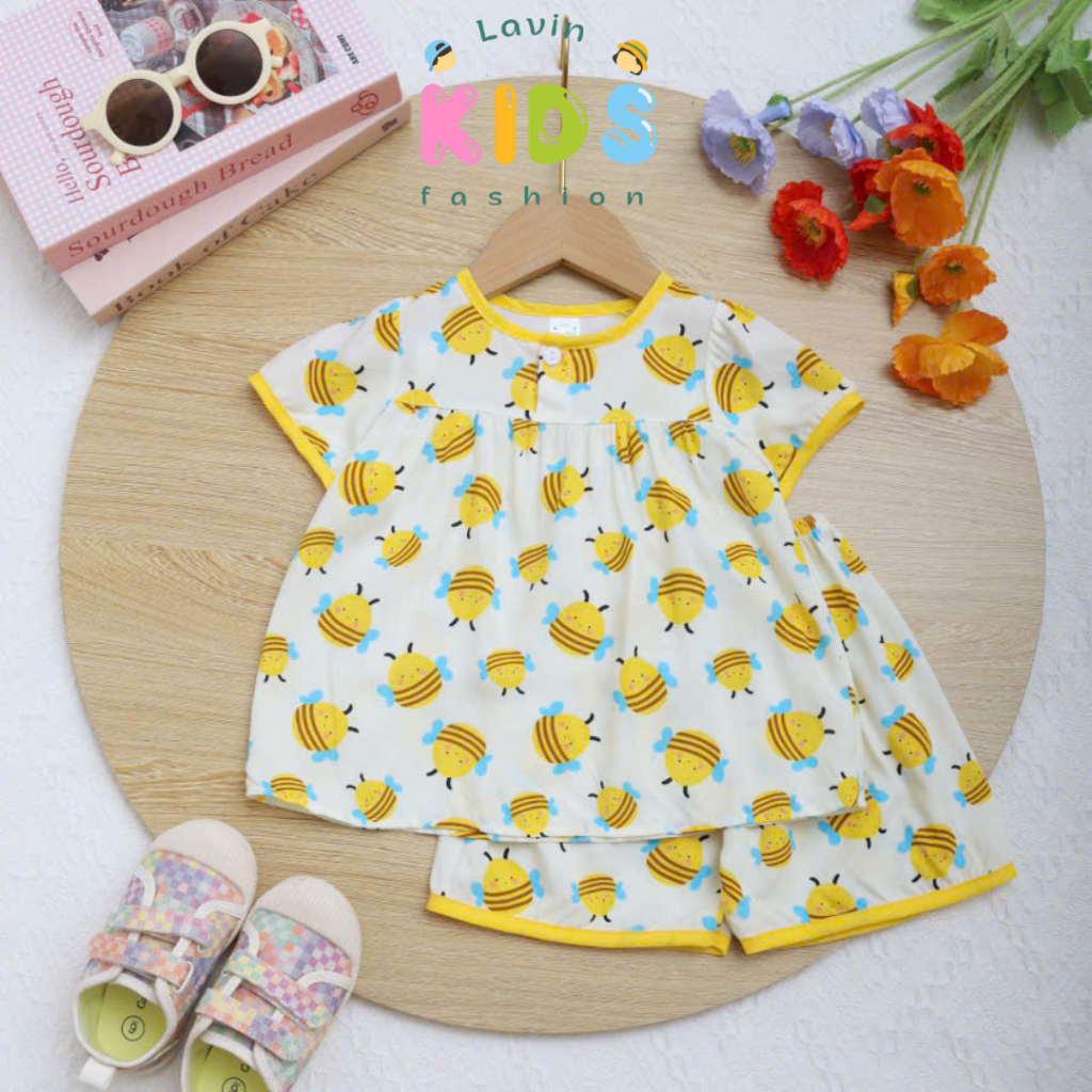 Bộ tole lanh cho bé gái tay đùi Lavin Kids 6-18kg mềm mịn, thoáng mát, ít co rút