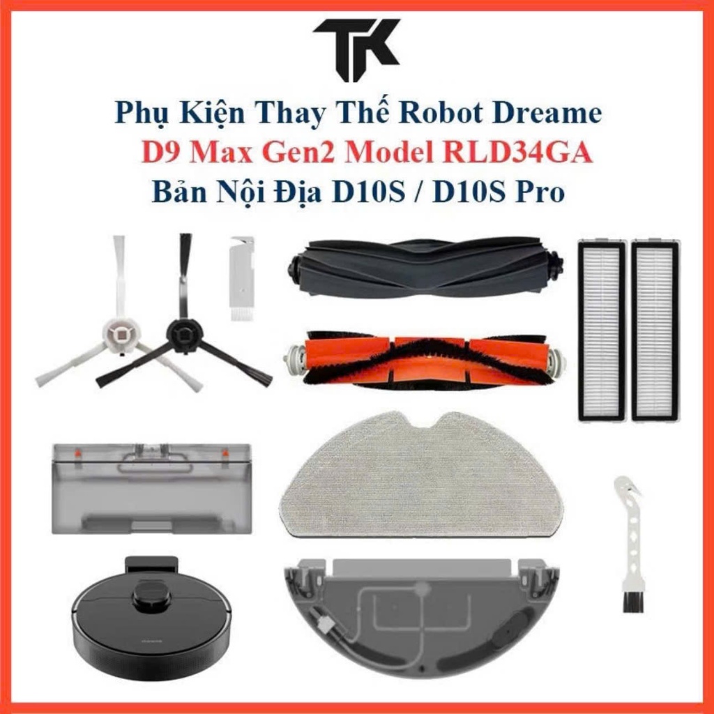Phụ Kiện Thay Thế Robot Dreame D9 Max Gen2 Model RLD34GA, D10S/ D10S Pro Bản Nội Địa/ Chổi lăn, chổi
